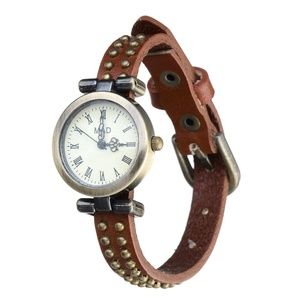 ⌚DARK BROWN VINTAGE STUDDED LEATHER WATCH